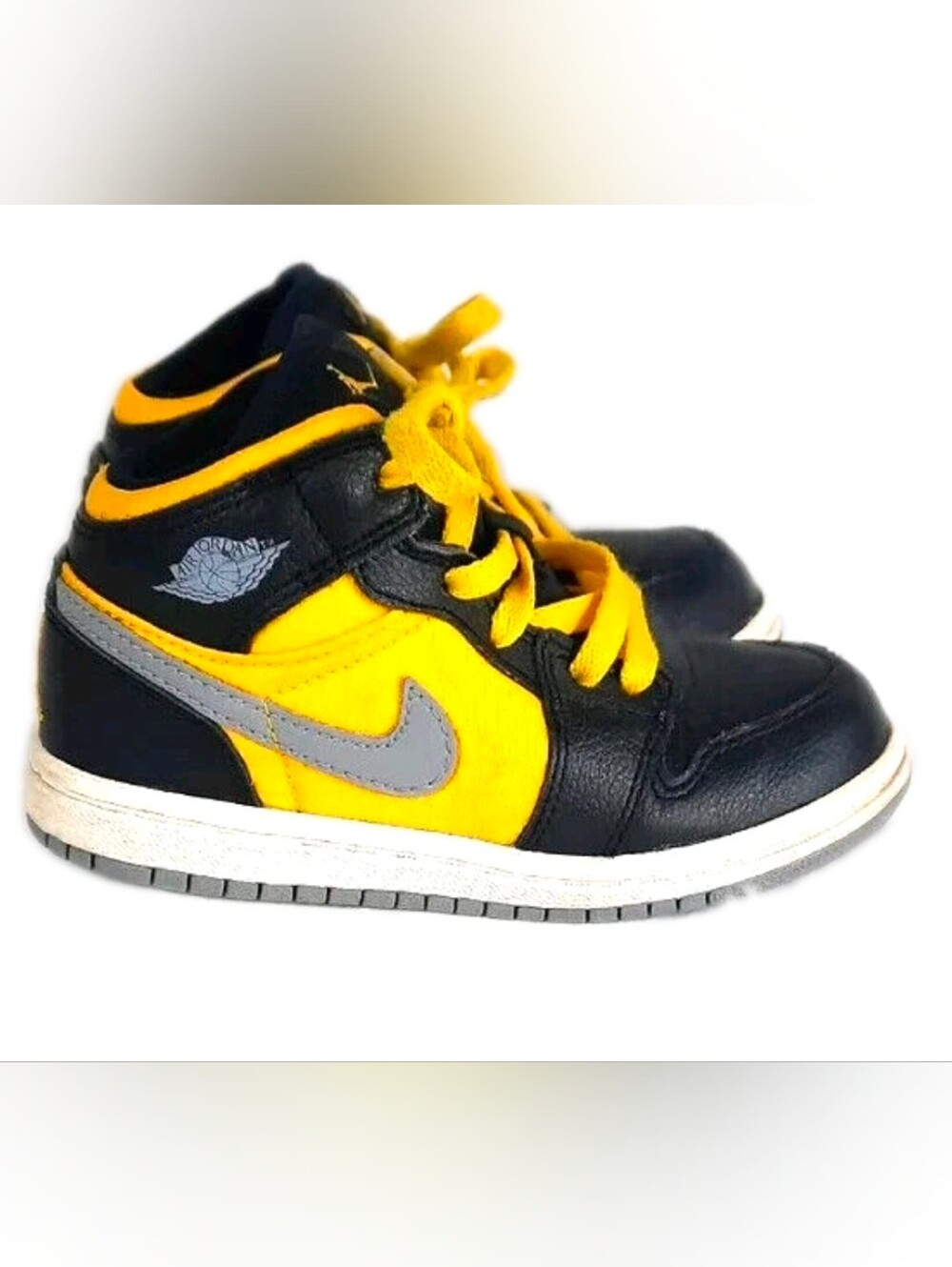 Nike Air Jordan 1 Black Yellow Toddler Shoes Size 9C US Leather 364773-050  2012